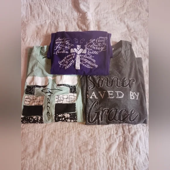 3 Christian Womans Tees XL Bella+Canvas Green Purple Gray Everyday Wear🙏 - Picture 1 of 16